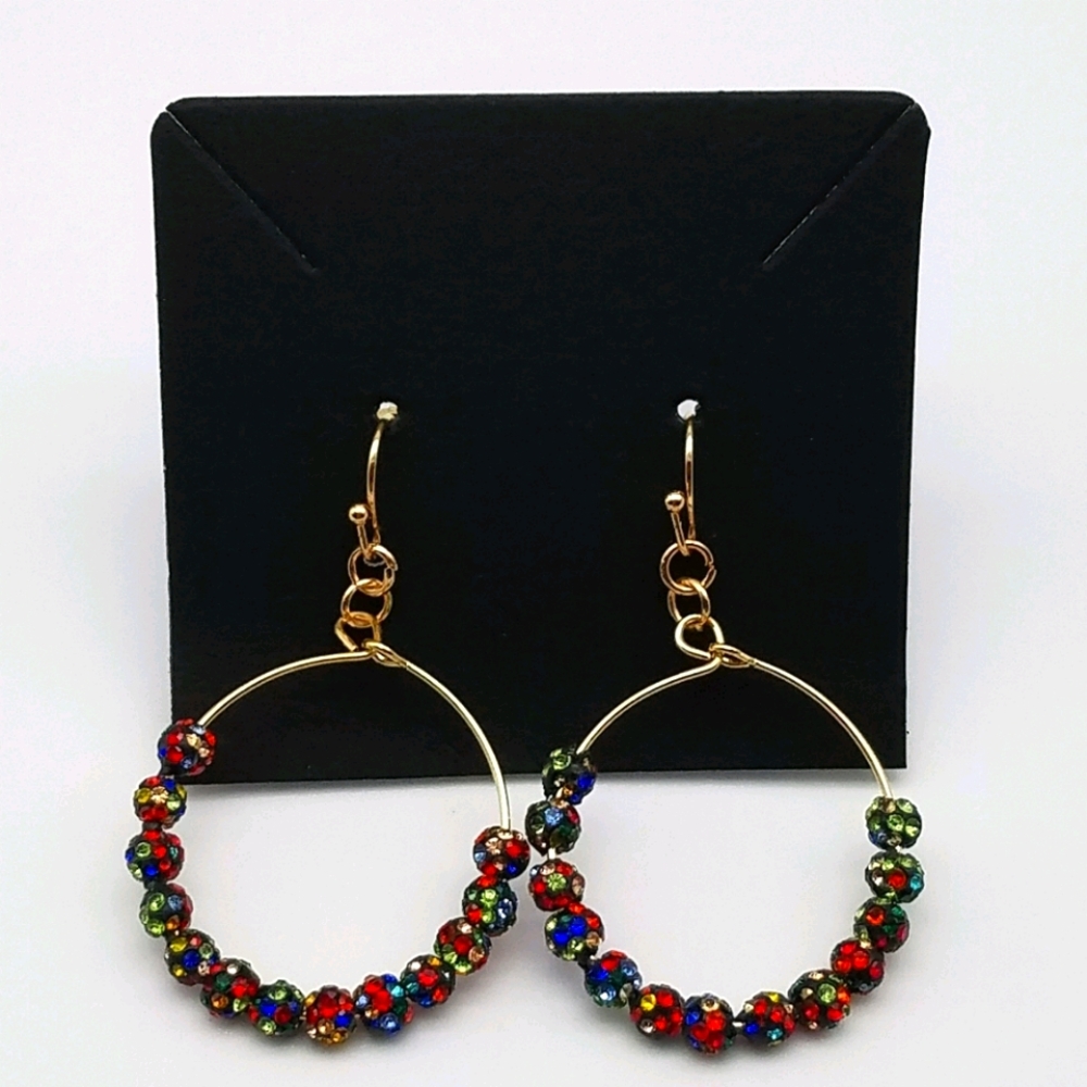 Rhinestone Ball Open Circle Earrings(NWOT)